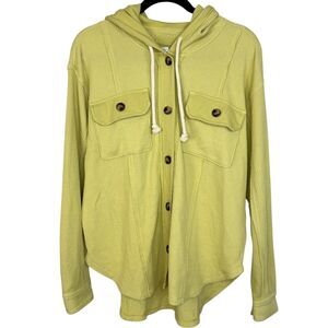 American Eagle Bright Green waffle knit shacket jacket with hood Size Small